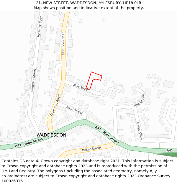 21, NEW STREET, WADDESDON, AYLESBURY, HP18 0LR: Location map and indicative extent of plot