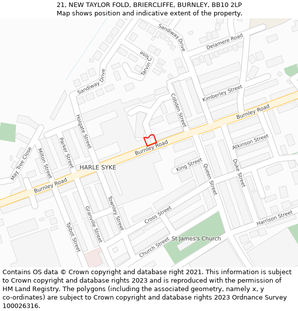 21, NEW TAYLOR FOLD, BRIERCLIFFE, BURNLEY, BB10 2LP: Location map and indicative extent of plot