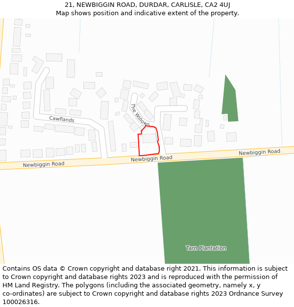 21, NEWBIGGIN ROAD, DURDAR, CARLISLE, CA2 4UJ: Location map and indicative extent of plot