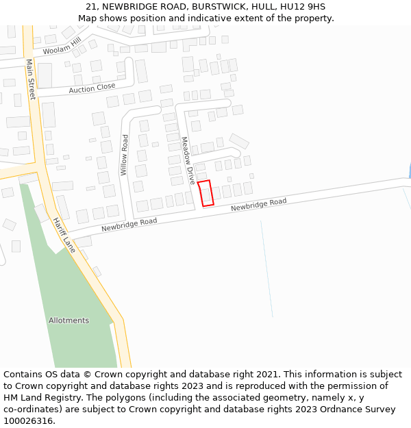 21, NEWBRIDGE ROAD, BURSTWICK, HULL, HU12 9HS: Location map and indicative extent of plot