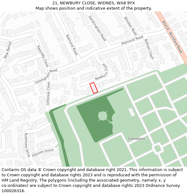 21, NEWBURY CLOSE, WIDNES, WA8 9YX: Location map and indicative extent of plot