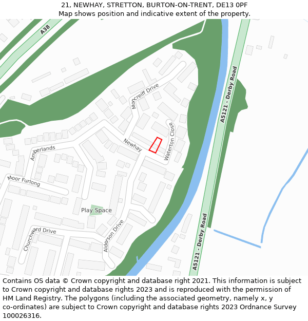 21, NEWHAY, STRETTON, BURTON-ON-TRENT, DE13 0PF: Location map and indicative extent of plot