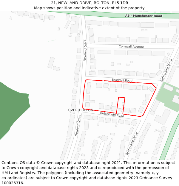 21, NEWLAND DRIVE, BOLTON, BL5 1DR: Location map and indicative extent of plot