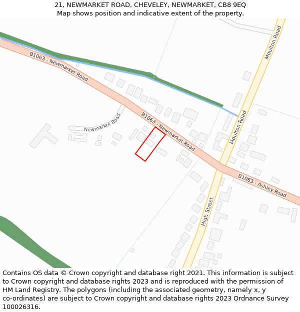 21, NEWMARKET ROAD, CHEVELEY, NEWMARKET, CB8 9EQ: Location map and indicative extent of plot