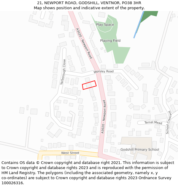 21, NEWPORT ROAD, GODSHILL, VENTNOR, PO38 3HR: Location map and indicative extent of plot