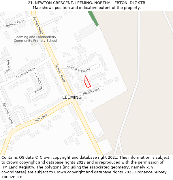 21, NEWTON CRESCENT, LEEMING, NORTHALLERTON, DL7 9TB: Location map and indicative extent of plot