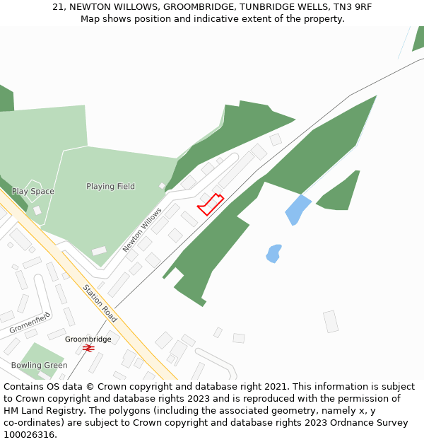 21, NEWTON WILLOWS, GROOMBRIDGE, TUNBRIDGE WELLS, TN3 9RF: Location map and indicative extent of plot