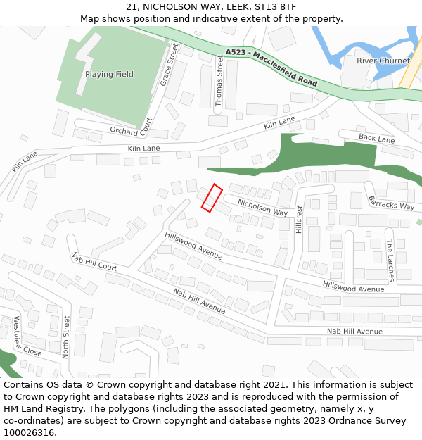 21, NICHOLSON WAY, LEEK, ST13 8TF: Location map and indicative extent of plot