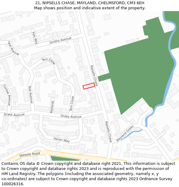 21, NIPSELLS CHASE, MAYLAND, CHELMSFORD, CM3 6EH: Location map and indicative extent of plot