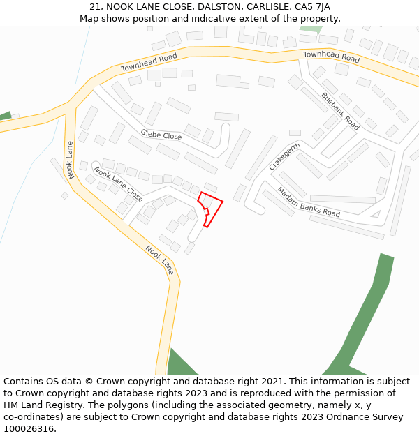 21, NOOK LANE CLOSE, DALSTON, CARLISLE, CA5 7JA: Location map and indicative extent of plot