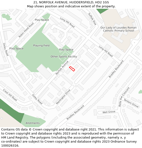 21, NORFOLK AVENUE, HUDDERSFIELD, HD2 1GS: Location map and indicative extent of plot