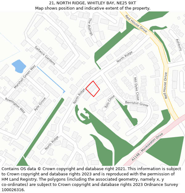 21, NORTH RIDGE, WHITLEY BAY, NE25 9XT: Location map and indicative extent of plot