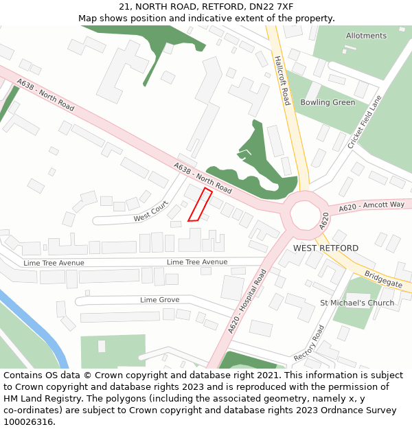 21, NORTH ROAD, RETFORD, DN22 7XF: Location map and indicative extent of plot