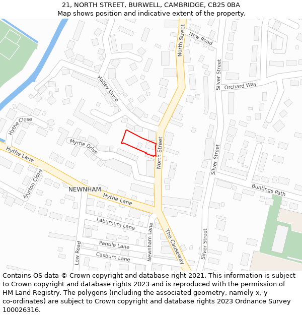 21, NORTH STREET, BURWELL, CAMBRIDGE, CB25 0BA: Location map and indicative extent of plot