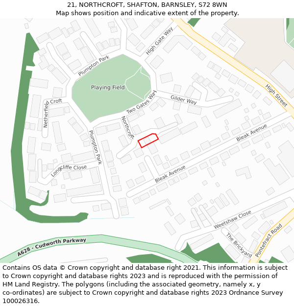 21, NORTHCROFT, SHAFTON, BARNSLEY, S72 8WN: Location map and indicative extent of plot