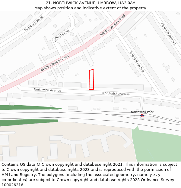 21, NORTHWICK AVENUE, HARROW, HA3 0AA: Location map and indicative extent of plot