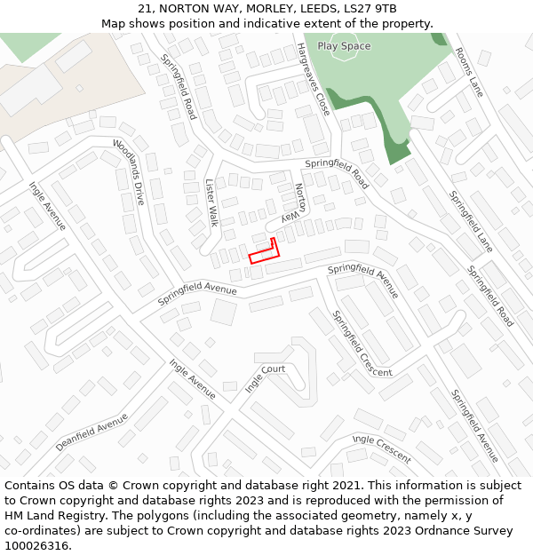 21, NORTON WAY, MORLEY, LEEDS, LS27 9TB: Location map and indicative extent of plot