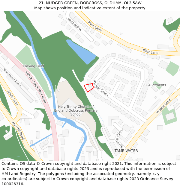 21, NUDGER GREEN, DOBCROSS, OLDHAM, OL3 5AW: Location map and indicative extent of plot