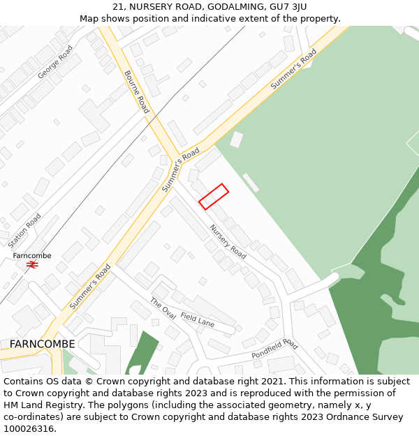21, NURSERY ROAD, GODALMING, GU7 3JU: Location map and indicative extent of plot
