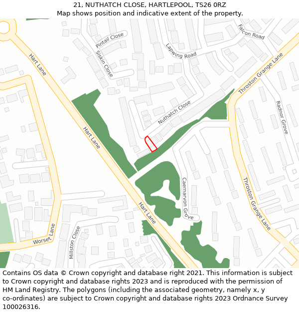 21, NUTHATCH CLOSE, HARTLEPOOL, TS26 0RZ: Location map and indicative extent of plot