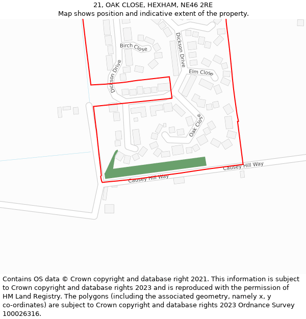 21, OAK CLOSE, HEXHAM, NE46 2RE: Location map and indicative extent of plot