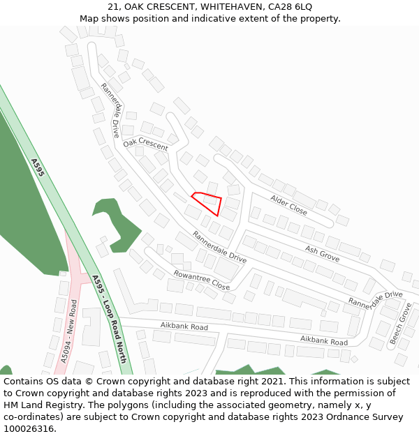 21, OAK CRESCENT, WHITEHAVEN, CA28 6LQ: Location map and indicative extent of plot