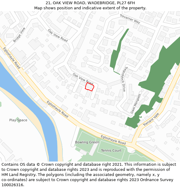 21, OAK VIEW ROAD, WADEBRIDGE, PL27 6FH: Location map and indicative extent of plot