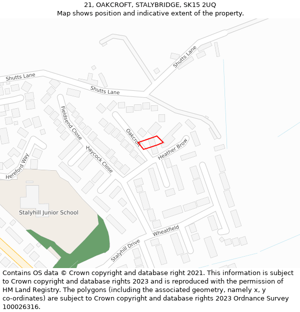 21, OAKCROFT, STALYBRIDGE, SK15 2UQ: Location map and indicative extent of plot