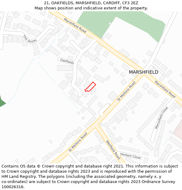 21, OAKFIELDS, MARSHFIELD, CARDIFF, CF3 2EZ: Location map and indicative extent of plot