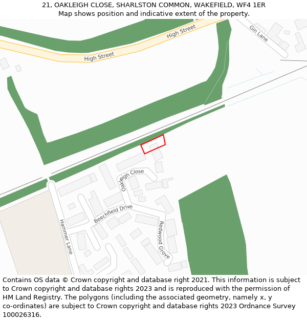 21, OAKLEIGH CLOSE, SHARLSTON COMMON, WAKEFIELD, WF4 1ER: Location map and indicative extent of plot