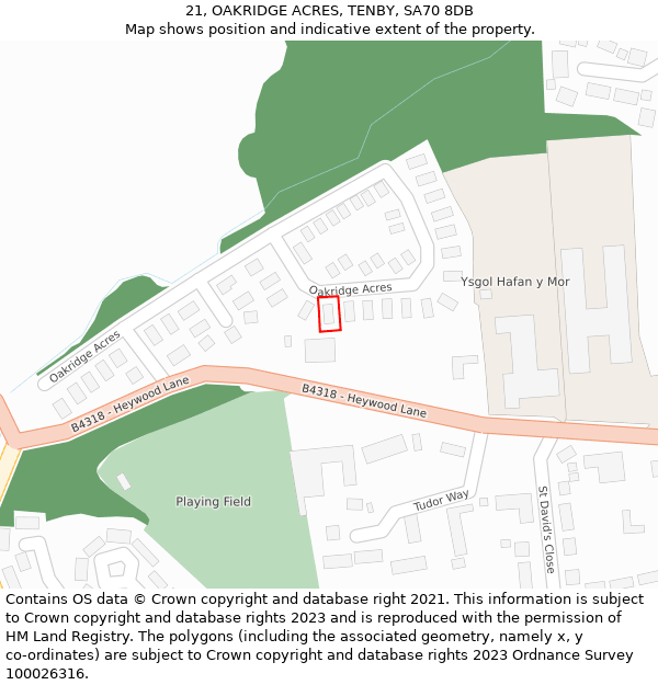21, OAKRIDGE ACRES, TENBY, SA70 8DB: Location map and indicative extent of plot