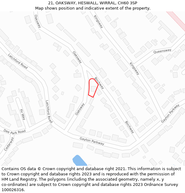 21, OAKSWAY, HESWALL, WIRRAL, CH60 3SP: Location map and indicative extent of plot