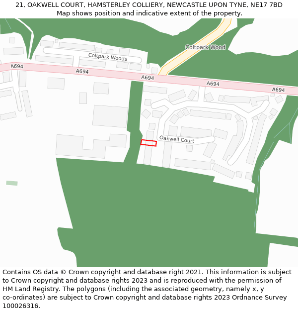 21, OAKWELL COURT, HAMSTERLEY COLLIERY, NEWCASTLE UPON TYNE, NE17 7BD: Location map and indicative extent of plot