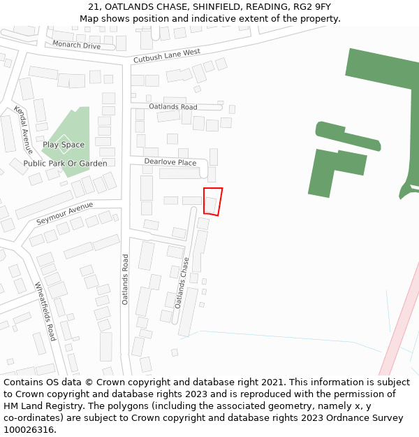 21, OATLANDS CHASE, SHINFIELD, READING, RG2 9FY: Location map and indicative extent of plot