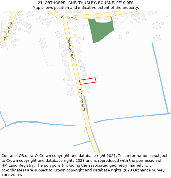 21, OBTHORPE LANE, THURLBY, BOURNE, PE10 0ES: Location map and indicative extent of plot