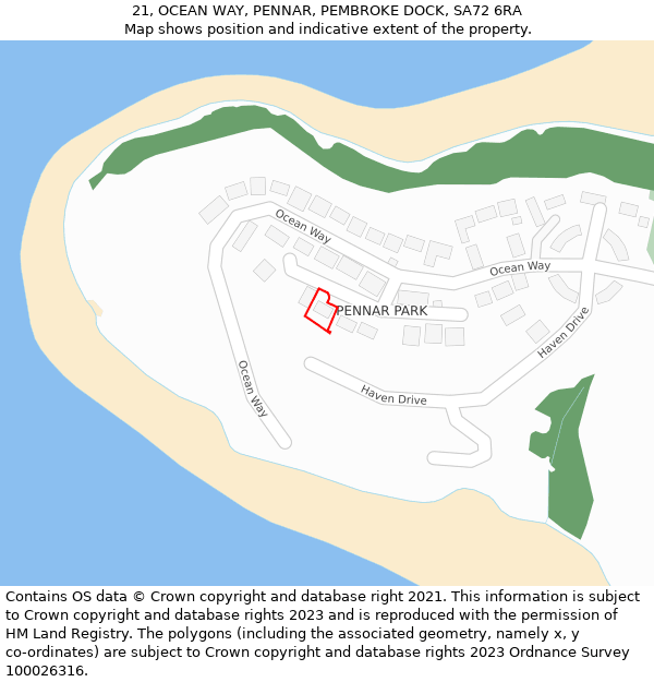 21, OCEAN WAY, PENNAR, PEMBROKE DOCK, SA72 6RA: Location map and indicative extent of plot