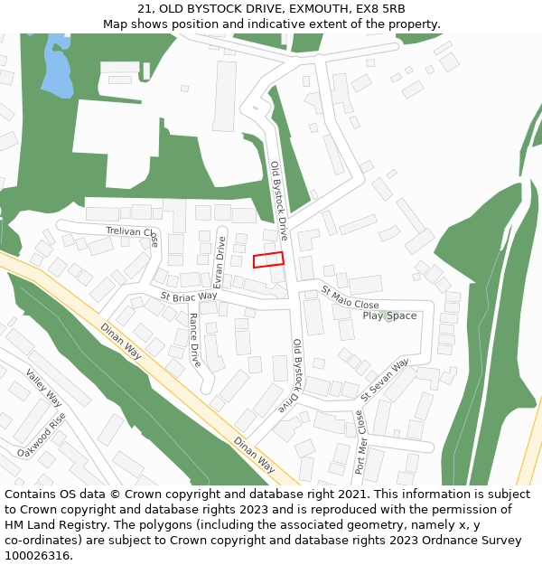 21, OLD BYSTOCK DRIVE, EXMOUTH, EX8 5RB: Location map and indicative extent of plot