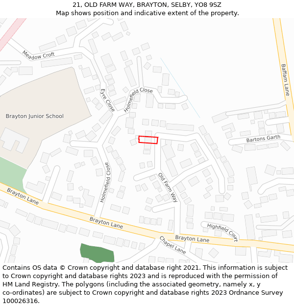 21, OLD FARM WAY, BRAYTON, SELBY, YO8 9SZ: Location map and indicative extent of plot