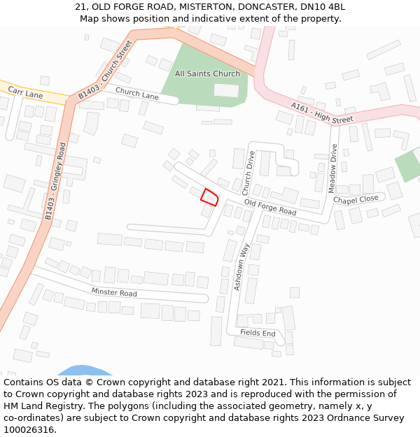 21, OLD FORGE ROAD, MISTERTON, DONCASTER, DN10 4BL: Location map and indicative extent of plot