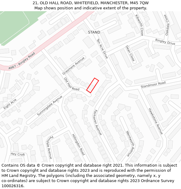21, OLD HALL ROAD, WHITEFIELD, MANCHESTER, M45 7QW: Location map and indicative extent of plot