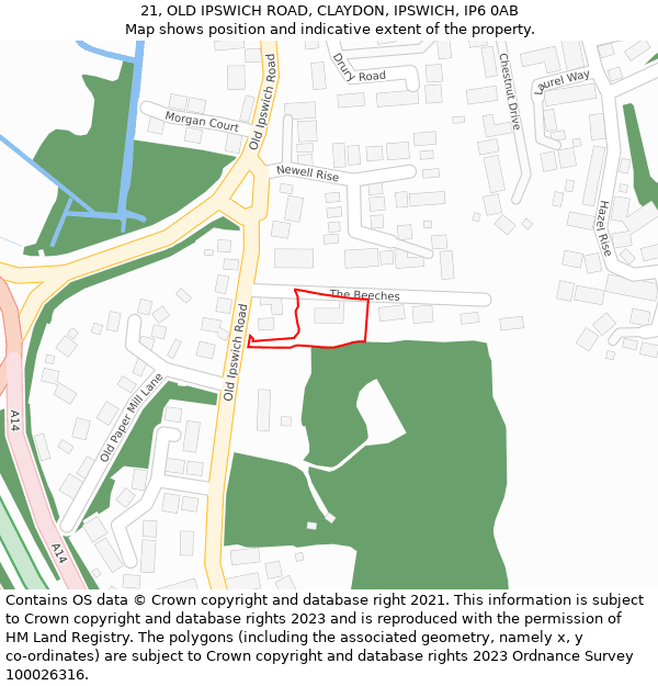 21, OLD IPSWICH ROAD, CLAYDON, IPSWICH, IP6 0AB: Location map and indicative extent of plot