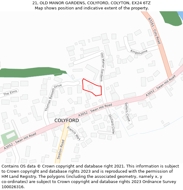 21, OLD MANOR GARDENS, COLYFORD, COLYTON, EX24 6TZ: Location map and indicative extent of plot