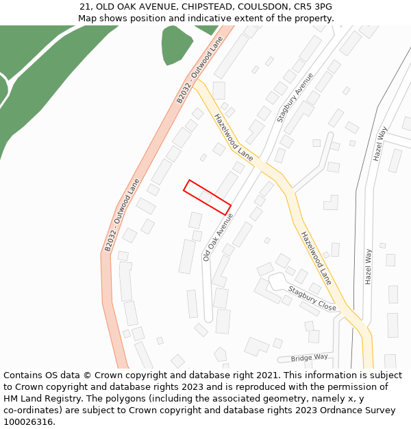 21, OLD OAK AVENUE, CHIPSTEAD, COULSDON, CR5 3PG: Location map and indicative extent of plot