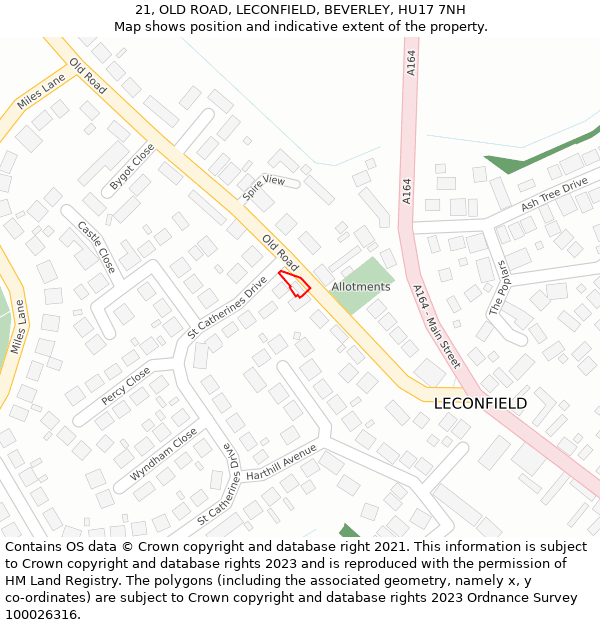 21, OLD ROAD, LECONFIELD, BEVERLEY, HU17 7NH: Location map and indicative extent of plot