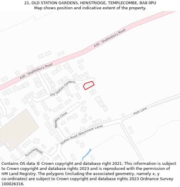 21, OLD STATION GARDENS, HENSTRIDGE, TEMPLECOMBE, BA8 0PU: Location map and indicative extent of plot