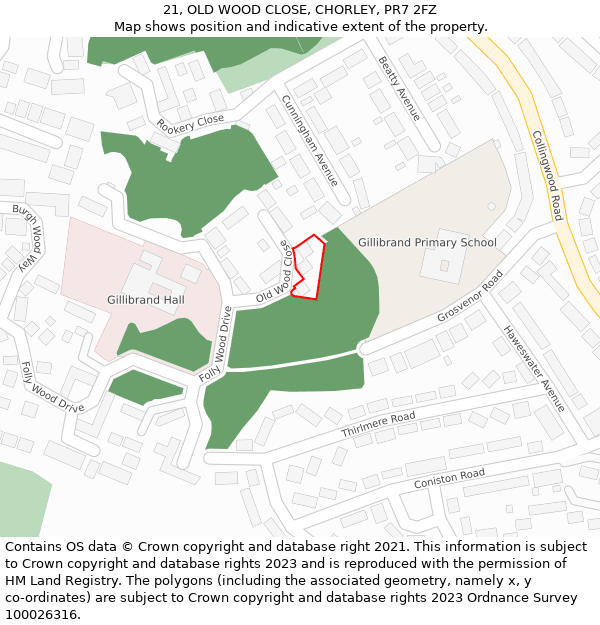 21, OLD WOOD CLOSE, CHORLEY, PR7 2FZ: Location map and indicative extent of plot