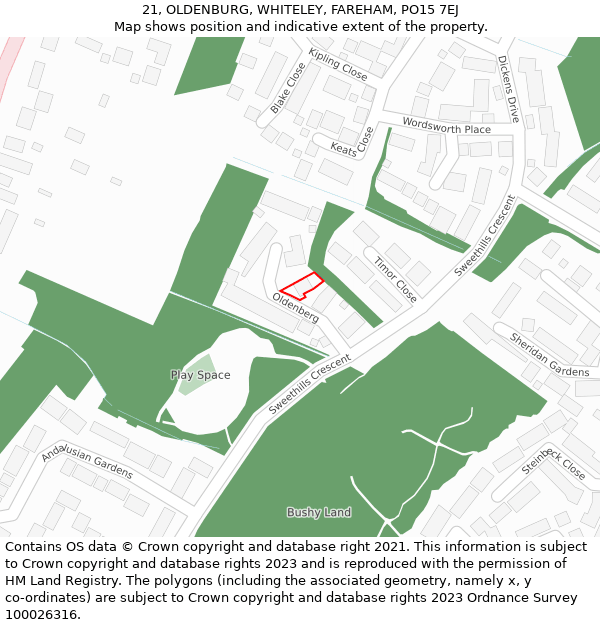 21, OLDENBURG, WHITELEY, FAREHAM, PO15 7EJ: Location map and indicative extent of plot