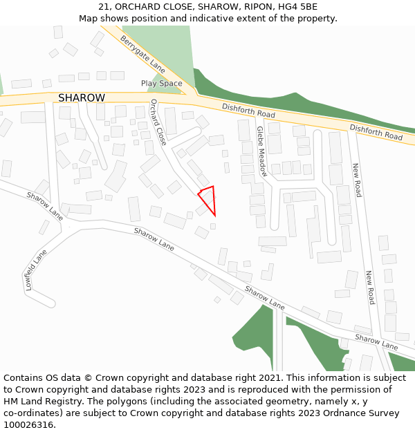 21, ORCHARD CLOSE, SHAROW, RIPON, HG4 5BE: Location map and indicative extent of plot