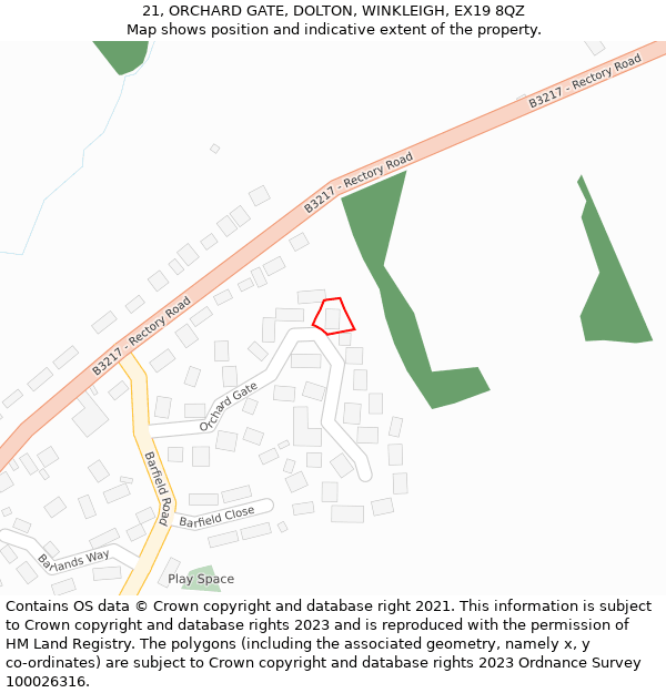 21, ORCHARD GATE, DOLTON, WINKLEIGH, EX19 8QZ: Location map and indicative extent of plot