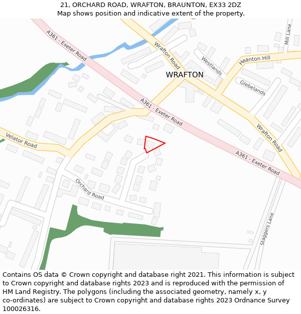 21, ORCHARD ROAD, WRAFTON, BRAUNTON, EX33 2DZ: Location map and indicative extent of plot